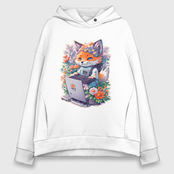 Женское худи оверсайз Лиса геймер за компьютером