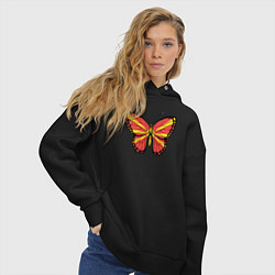 Толстовка оверсайз женская Бабочка Северная Македония, цвет: черный — фото 2