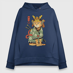 Толстовка оверсайз женская Samurai battle cat, цвет: тёмно-синий