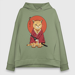 Женское худи оверсайз Samurai kimono cat