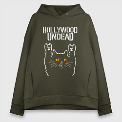 Толстовка оверсайз женская Hollywood Undead rock cat, цвет: хаки