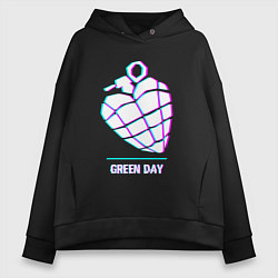 Толстовка оверсайз женская Green Day glitch rock, цвет: черный