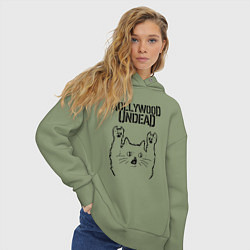 Толстовка оверсайз женская Hollywood Undead - rock cat, цвет: авокадо — фото 2