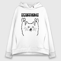 Толстовка оверсайз женская Scorpions - rock cat, цвет: белый