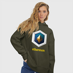 Толстовка оверсайз женская Логотип Ethereum, цвет: хаки — фото 2