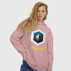 Толстовка оверсайз женская Логотип Ethereum, цвет: пыльно-розовый — фото 2