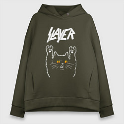 Толстовка оверсайз женская Slayer rock cat, цвет: хаки