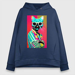 Женское худи оверсайз Cat in sunglasses - pop art