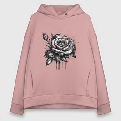 Женское худи оверсайз Роза нарисованная карандашом
