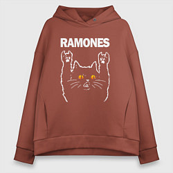 Толстовка оверсайз женская Ramones rock cat, цвет: кирпичный