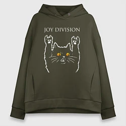 Толстовка оверсайз женская Joy Division rock cat, цвет: хаки