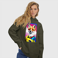 Толстовка оверсайз женская Fox - pop art - fashionista, цвет: хаки — фото 2