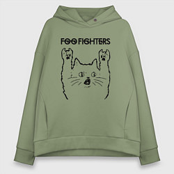 Толстовка оверсайз женская Foo Fighters - rock cat, цвет: авокадо