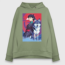 Женское худи оверсайз Девочка со своим другом волком - аниме