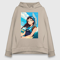 Женское худи оверсайз Девочка и океан