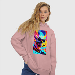 Толстовка оверсайз женская Cool skull - pop art, цвет: пыльно-розовый — фото 2