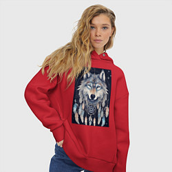 Толстовка оверсайз женская Шаман волк, цвет: красный — фото 2