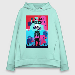 Женское худи оверсайз Funny skeleton - pop art - pixels halloween