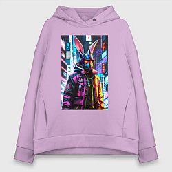Толстовка оверсайз женская Cool hare - cyberpunk - metropolis, цвет: лаванда