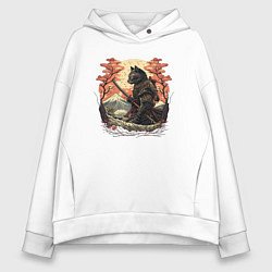 Женское худи оверсайз Японский самурайский кот