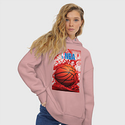 Толстовка оверсайз женская Баскетбольный мяч nba, цвет: пыльно-розовый — фото 2