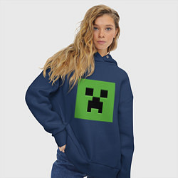 Толстовка оверсайз женская Minecraft creeper face, цвет: тёмно-синий — фото 2