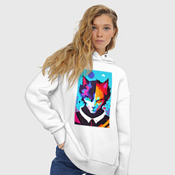 Толстовка оверсайз женская Сердитый кот - поп-арт, цвет: белый — фото 2