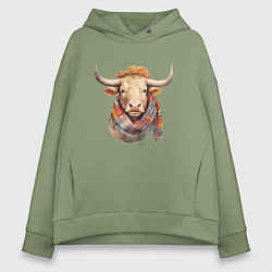 Женское худи оверсайз Бык в шарфе осень