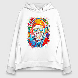 Женское худи оверсайз Череп в бандане очках и наушниках