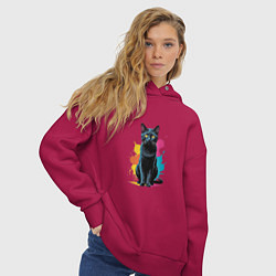 Толстовка оверсайз женская Кошка яркая грациозность, цвет: маджента — фото 2
