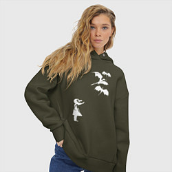 Толстовка оверсайз женская Девочка и драконы, цвет: хаки — фото 2