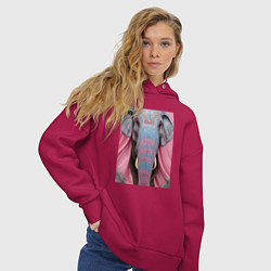 Толстовка оверсайз женская Красочная морда слона индийский стиль, цвет: маджента — фото 2