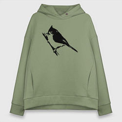 Женское худи оверсайз Птица на ветке трафарет