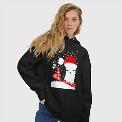 Толстовка оверсайз женская Лама в шапочке и шарфе, цвет: черный — фото 2