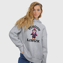 Толстовка оверсайз женская Система линукс пингвин в кимоно, цвет: меланж — фото 2