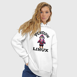 Толстовка оверсайз женская Система линукс пингвин в кимоно, цвет: белый — фото 2