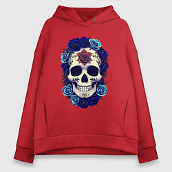 Женское худи оверсайз Череп с сининими розами