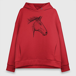 Толстовка оверсайз женская Голова лошади в профиль, цвет: красный
