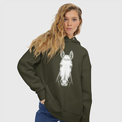 Толстовка оверсайз женская Голова белой лошади анфас, цвет: хаки — фото 2