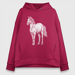 Толстовка оверсайз женская Белая лошадь стоит, цвет: маджента