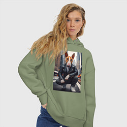 Толстовка оверсайз женская Булли на улице Нью-Йорка - нейросеть, цвет: авокадо — фото 2