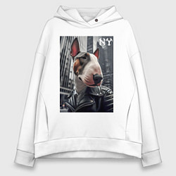 Женское худи оверсайз Dude bull terrier in New York - ai art