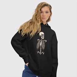 Толстовка оверсайз женская Улыбающийся скелет, цвет: черный — фото 2