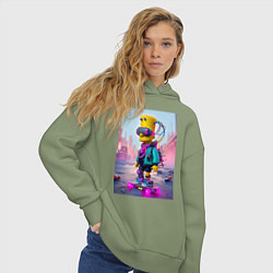 Толстовка оверсайз женская Барт Симпсон на скейтборде - киберпанк, цвет: авокадо — фото 2