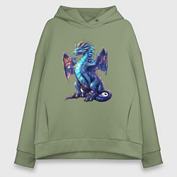 Женское худи оверсайз Синий новогодний дракон
