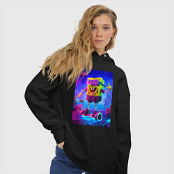Толстовка оверсайз женская Sponge Bob on a gyro scooter - ai art, цвет: черный — фото 2