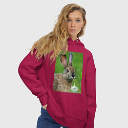 Толстовка оверсайз женская Зайчик с одуванчиком, цвет: маджента — фото 2