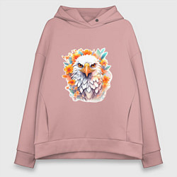 Толстовка оверсайз женская Орел в цветах, цвет: пыльно-розовый