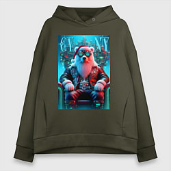 Женское худи оверсайз Медведь на кибер троне - нейросеть