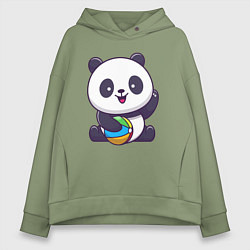 Толстовка оверсайз женская Панда с мячиком, цвет: авокадо